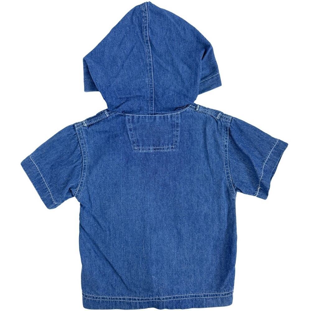 Vintage Rebel Blue Kids Denim Hooded Shirt Jacket 90s Toddler Pullover Zip - Picture 5 of 5